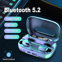 GUPBOO Écouteurs TWS Bluetooth 5.2 avec boîtier de charge Casque sans fil 9D Stéréo Sports Étanche Écouteurs intra-auriculaires à suppression de bruit 