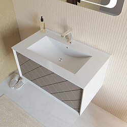 Kiamami Valentina MEUBLE DE SALLE DE BAIN 80CM GRIS CLAIR AVEC LAVABO EN CÉRAMIQUE, MIROIR 80X60 | MIAMI