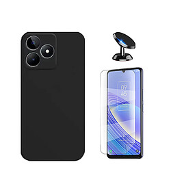 Kit de film en verre trempé de la couverture 5D + couvercle de silicone liquide + SuppOrt Magnétique Phonecare pour Realme C53 - le noir