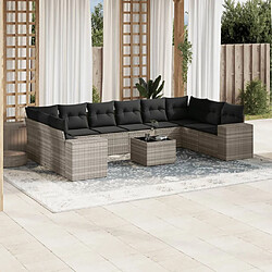 vidaXL Salon de jardin 11 pcs avec coussins gris clair résine tressée 