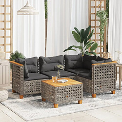 vidaXL Salon de jardin 5 pcs avec coussins gris résine tressée 