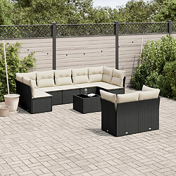 vidaXL Salon de jardin 10 pcs avec coussins noir résine tressée 