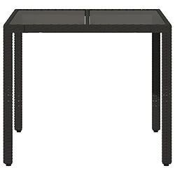 Avis vidaXL Table de jardin dessus en verre Noir 90x90x75 cm Résine tressée