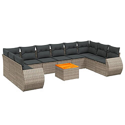 vidaXL Salon de jardin 11 pcs avec coussins gris résine tressée