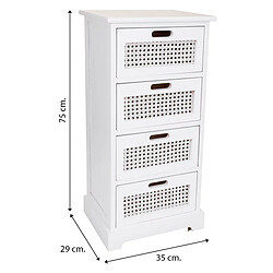 Pegane Chiffonnier, meuble de rangement en bois avec 4 tiroirs coloris blanc - Longueur 35 x Profondeur 29 x Hauteur 75 cm