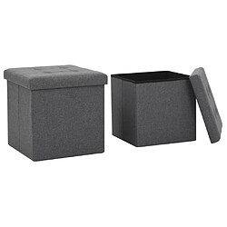 vidaXL Tabourets de rangement pliables lot de 2 gris foncé Faux lin