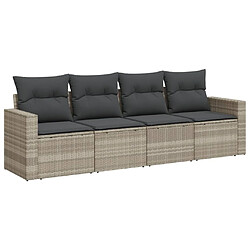 vidaXL Salon de jardin 4 pcs avec coussins gris clair résine tressée