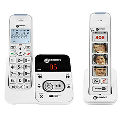 Geemarc Téléphone Senior Sans Fil Amplifié Combiné à Touches Photo Répondeur Blanc