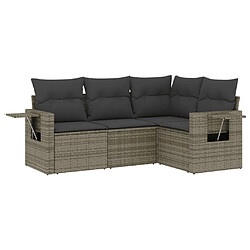 vidaXL Salon de jardin 4 pcs avec coussins gris résine tressée