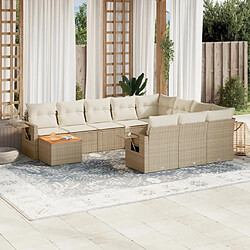 vidaXL Salon de jardin 11 pcs avec coussins beige résine tressée 