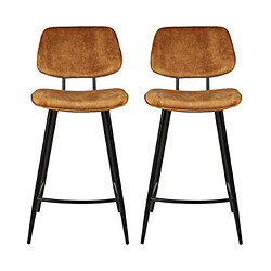 Mes Lot de 2 chaises de bar H68 en tissu velours ocre - SITEA