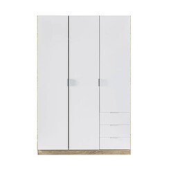 Mes Armoire 3 portes 3 tiroirs 121x52x180 cm blanc et naturel 