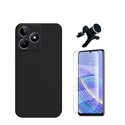 Kit de film en verre trempé de la couverture en 5D + boîtier en silicone liquide + porte-voiture renforcé Phonecare pour Realme C53 - le noir 