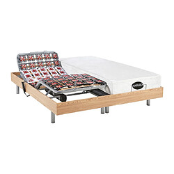 Vente-Unique Lit électrique de relaxation tout plots + matelas mémoire de forme et bambou - 2 x 80 x 200 cm - Chêne - LYSIS III de NATUREA pas cher