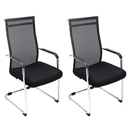 Decoshop26 Lot de 2 fauteuils de bureau chaises visiteur avec accoudoirs en maille noir et métal chromé 10_0001889