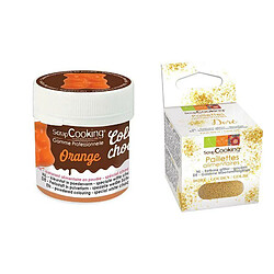 Scrapcooking Colorant alimentaire liposoluble orange + paillettes dorées