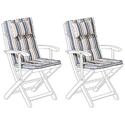 Beliani Lot de 2 coussins en tissu bleu et beige pour chaises de jardin MAUI