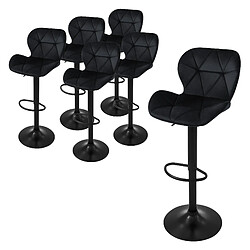 ML-Design Lot 6 tabourets de bar rembourrées velours chaise noir hauteur réglable 59-79cm