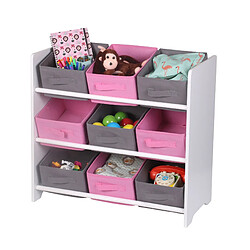 Meuble Rangement Chambre Enfant Blanche Avec 9 Paniers Rose Et Gris 63X30XH59,5cm+Judy Wild pas cher