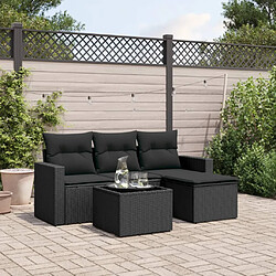 vidaXL Salon de jardin 5 pcs avec coussins noir résine tressée 