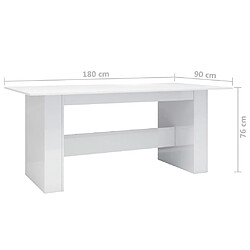 vidaXL Table à manger Blanc brillant 180x90x76 cm Bois d’ingénierie pas cher