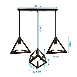 STOEX Retro Lustre industriel métal cage triangle cube suspension luminaire 3 la