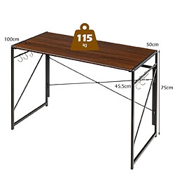 Acheter Helloshop26 Bureau d'ordinateur pliant 100 x 50 cm table de bureau cadre en métal 6 crochets en forme de S style industriel/moderne marron 20_0004836