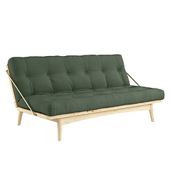 Inside 75 Banquette futon FOLK en pin massif coloris vert olive couchage 130 x 190 cm. 