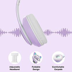 YUANFU-STN-28 Casque Bluetooth sans fil pour filles avec oreilles de chat (avec microphone supra-auriculaire Bluetooth - Violet) pas cher