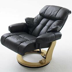 Acheter Inside 75 Fauteuil relax CLAIRAC assise en cuir noir pied en bois naturel avec repose pied