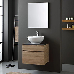 Kiamami Valentina MEUBLE DE SALLE DE BAIN EN CHÊNE ET PLAN EN BOIS ANTHRACITE AVEC LAVABO D'APPUI ROND | SOLE