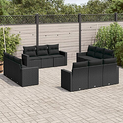 vidaXL Salon de jardin 12 pcs avec coussins noir résine tressée