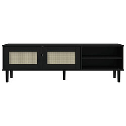 Maison Chic Meuble TV scandinave - Banc TV pour salon SENJA aspect rotin noir 158x40x49cm bois massif pin -MN34317 pas cher