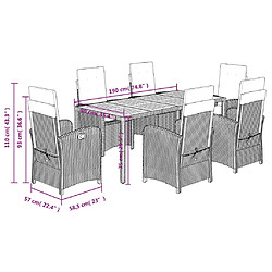 Acheter vidaXL Ensemble à manger de jardin et coussins 7 pcs gris rotin