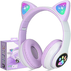 Universal Écouteurs sans fil Cat LED Lumineux écouteurs pliables Bluetooth avec / microphone Distance en ligne (Purple Princess) 