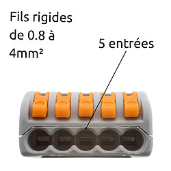 Lot de 30 bornes automatiques à cliquet S222 - 5 entrées – fils rigides et souples 4mm² max - orange - Wago