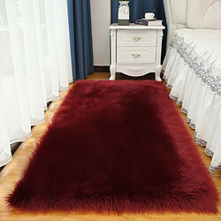 LUUCOZK Tapis moelleux en fausse fourrure, tapis à poils longs pour chambre à coucher, salon - rouge vin-100x180CM