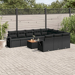 Maison Chic Salon de jardin 11 pcs avec coussins, Ensemble Tables et chaises d'extérieur noir résine tressée -GKD499175