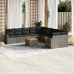 vidaXL Salon de jardin 11 pcs avec coussins gris résine tressée 