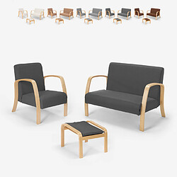 Modus Sofà Canapé de salon scandinave bois et tissu, fauteuil, repose-pieds Gyda | Couleur: Gris foncé