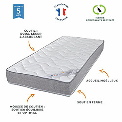 Ebac Matelas 2x90x200 Wave - Mousse - Hauteur 19 cm - 3 zones - Soutien ferme