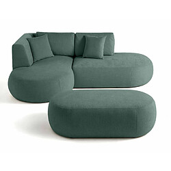 Lisa Design Santorini - canapé modulable d'angle gauche + pouf - 4 places - en tissu texturé Santorini - canapé modulable d'angle gauche + pouf - 4 places - en tissu texturé - Vert