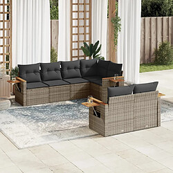 vidaXL Salon de jardin avec coussins 7 pcs gris résine tressée 