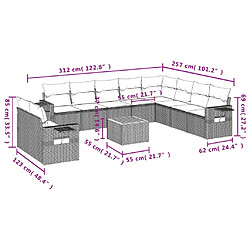 vidaXL Salon de jardin 11 pcs avec coussins gris résine tressée pas cher