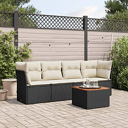 vidaXL Salon de jardin 5 pcs avec coussins noir résine tressée 