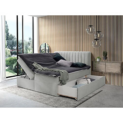 Vente-Unique Ensemble complet literie déco tête de lit + sommiers coffre et tiroir + matelas + surmatelas - 160 x 200 cm - Tissu - Gris - ARAO de YSMÉE