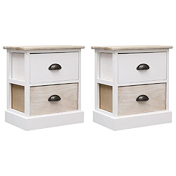 vidaXL 2 pcs Tables de chevet Blanc et naturel 38x28x45 cm Paulownia