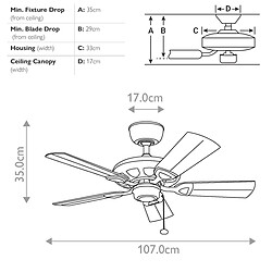 Elstead Lighting Ventilateur de plafond à 5 pales avec chaîne de traction de 107 cm, blanc mat