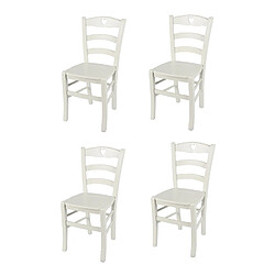 t m c s Tommychairs - Set 4 Chaises CUORE pour cuisine, bar et salle à manger, robuste structure en bois de hêtre peindré en couleur blanc glace et assise en bois