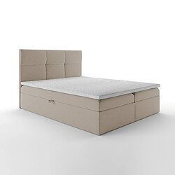 TRADA Lit adulte 160x200 cm TOP - avec matelas ressorts intégré, rangement et surmatelas - tissu velours – beige pas cher